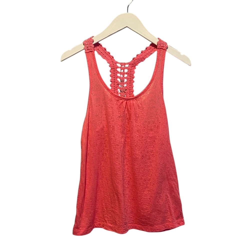 Lei Tank Crochet Lace Razor Back Pink Size M